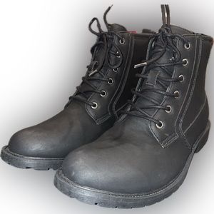 Nautica Black Combat Boots - Size 10 - Moc Toe Lace Up Faux Leather - Casual